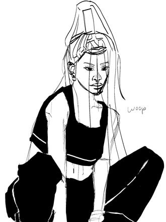 A half-body of a sketch